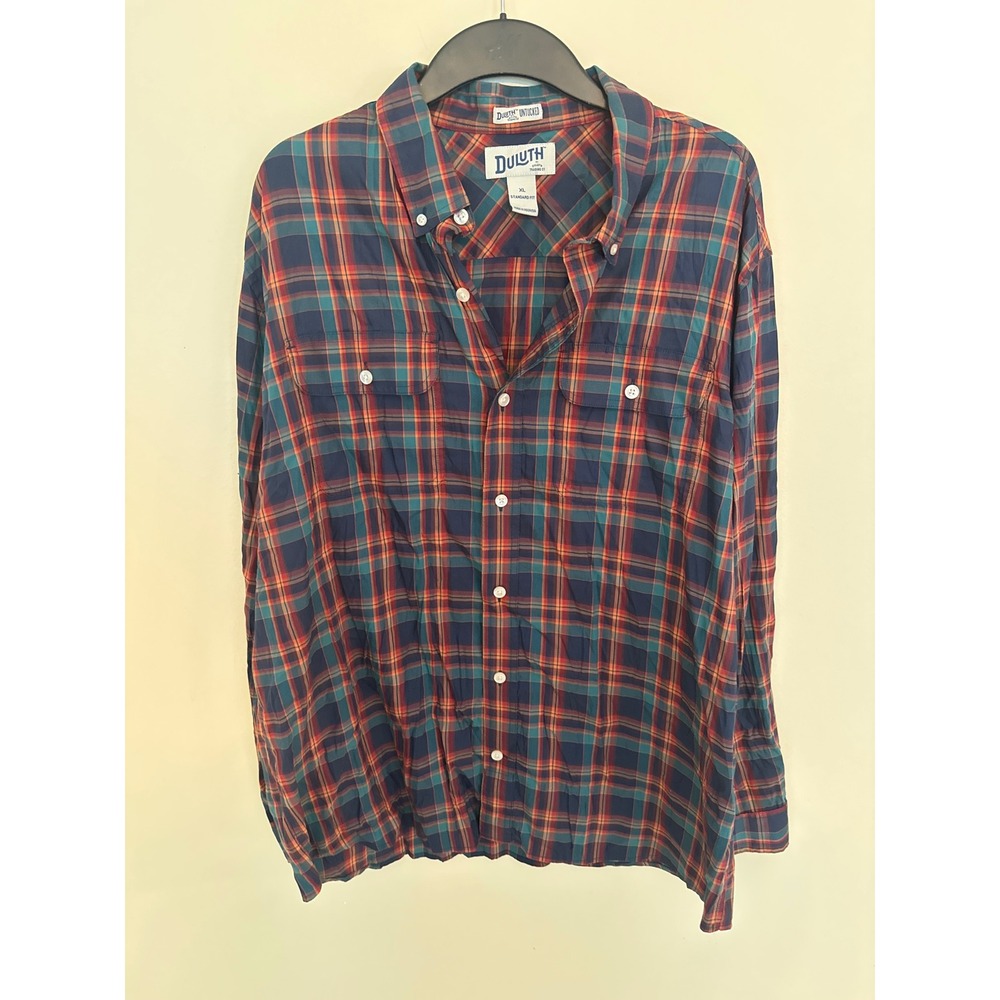 Duluth Trading Co Untucked Plaid Button Down Shirt Mens XL Standard Fit
